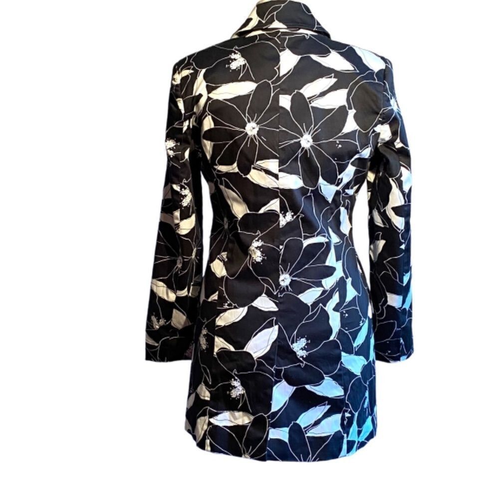 George Stretch Black and White Floral Print Coat Size 6 - Picture 5 of 7